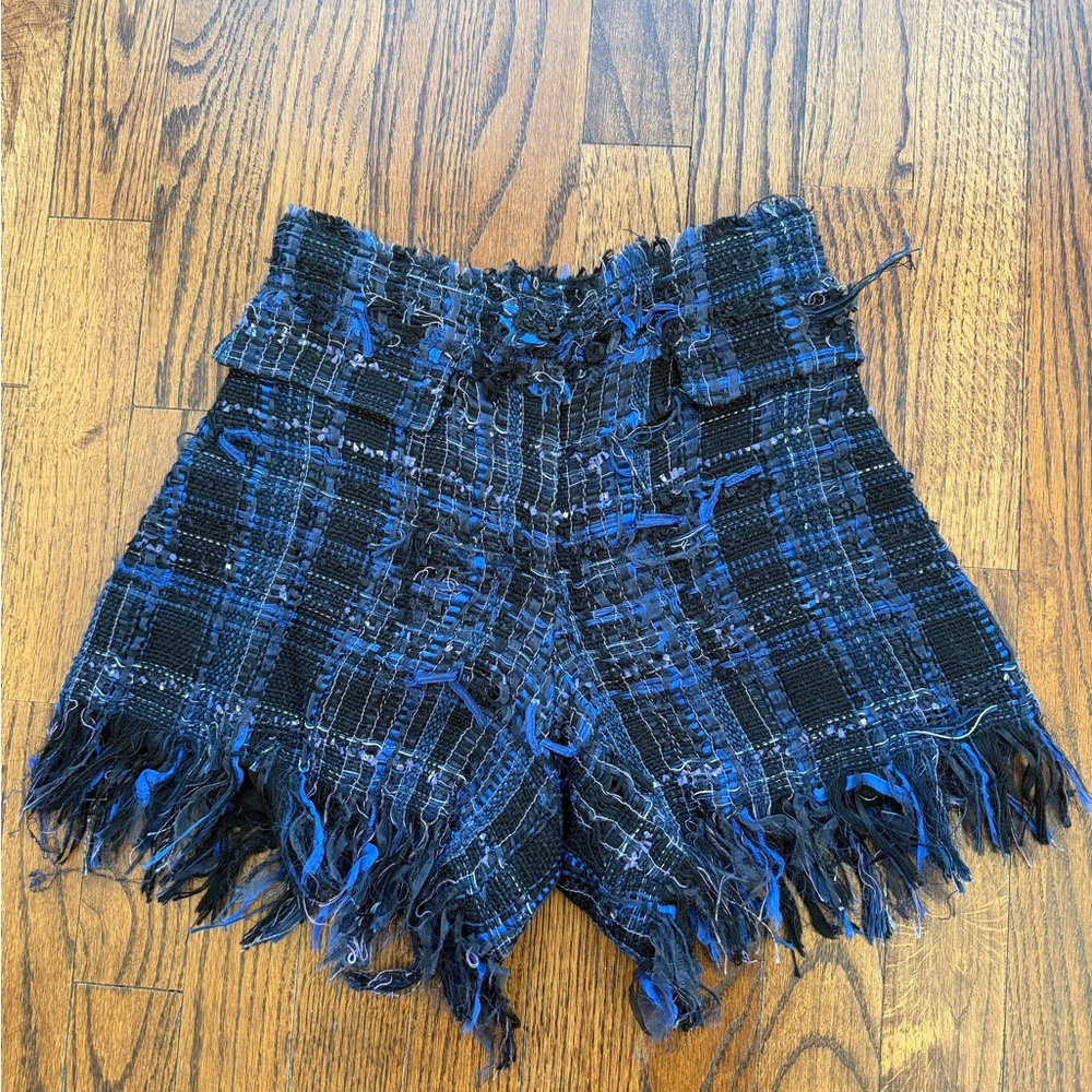 CHANEL Vintage Classic Tweed Blue High Waist Women's Shorts